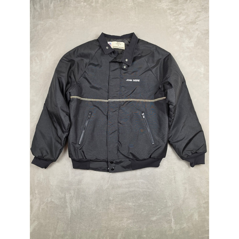 Vintage John Deere Bomber Jacket Men M Black Zip Workwear Cordura USA Made *Read